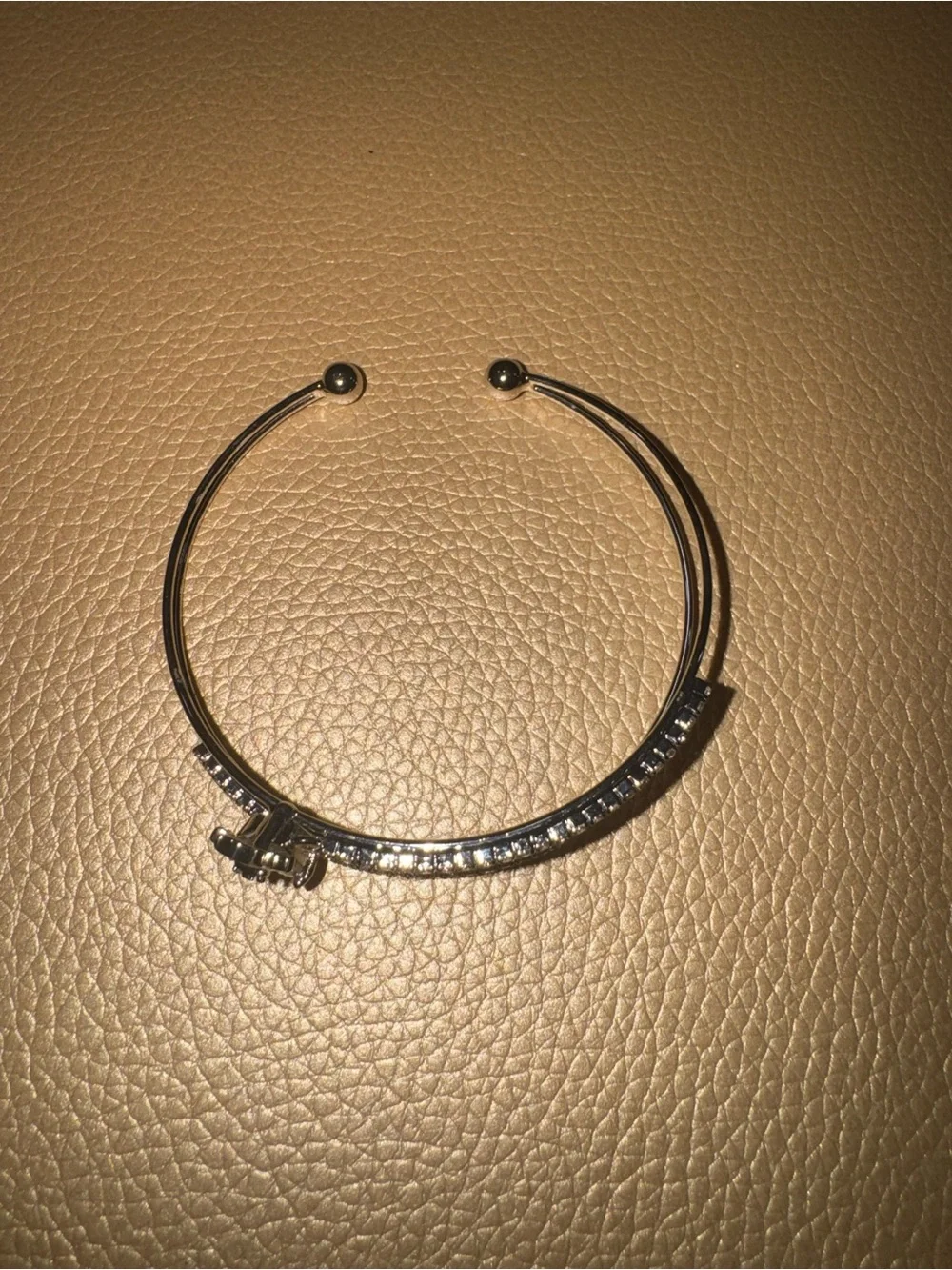 Kids Silver-Tone Heart Accent Double-Band Cuff Bracelet-Cat Crystal